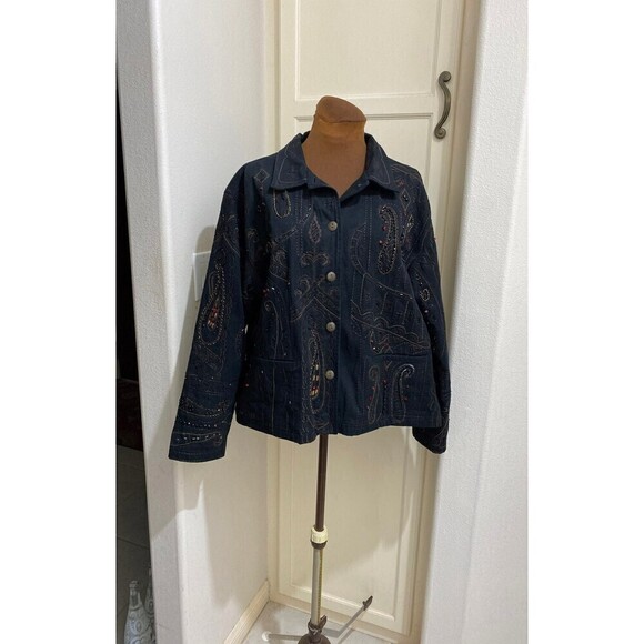 CHICOS Size 3 Camelot Black Roadster Jacket XL/16 Reg Size Beaded Embroidery - Picture 1 of 12